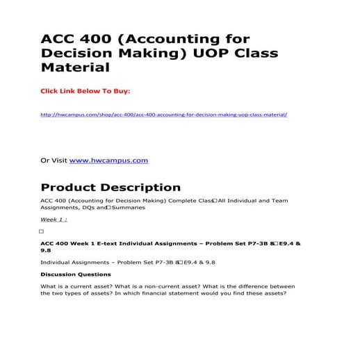 400 (accounting for decision making) uop class material | PDF