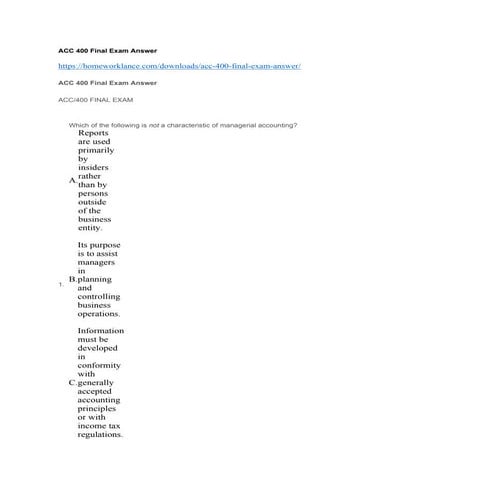 Acct 301 final examination answers umuc | PDF