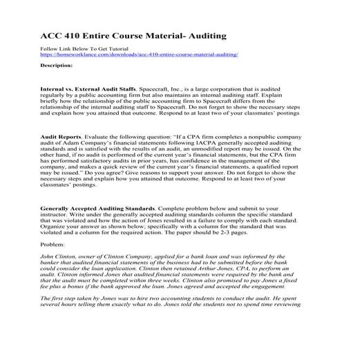 Acc 410 entire course material  auditing