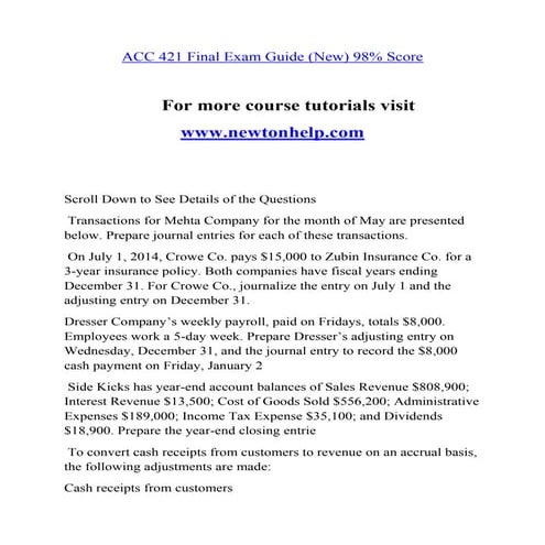ACC 421 Expect Success/newtonhelp.com