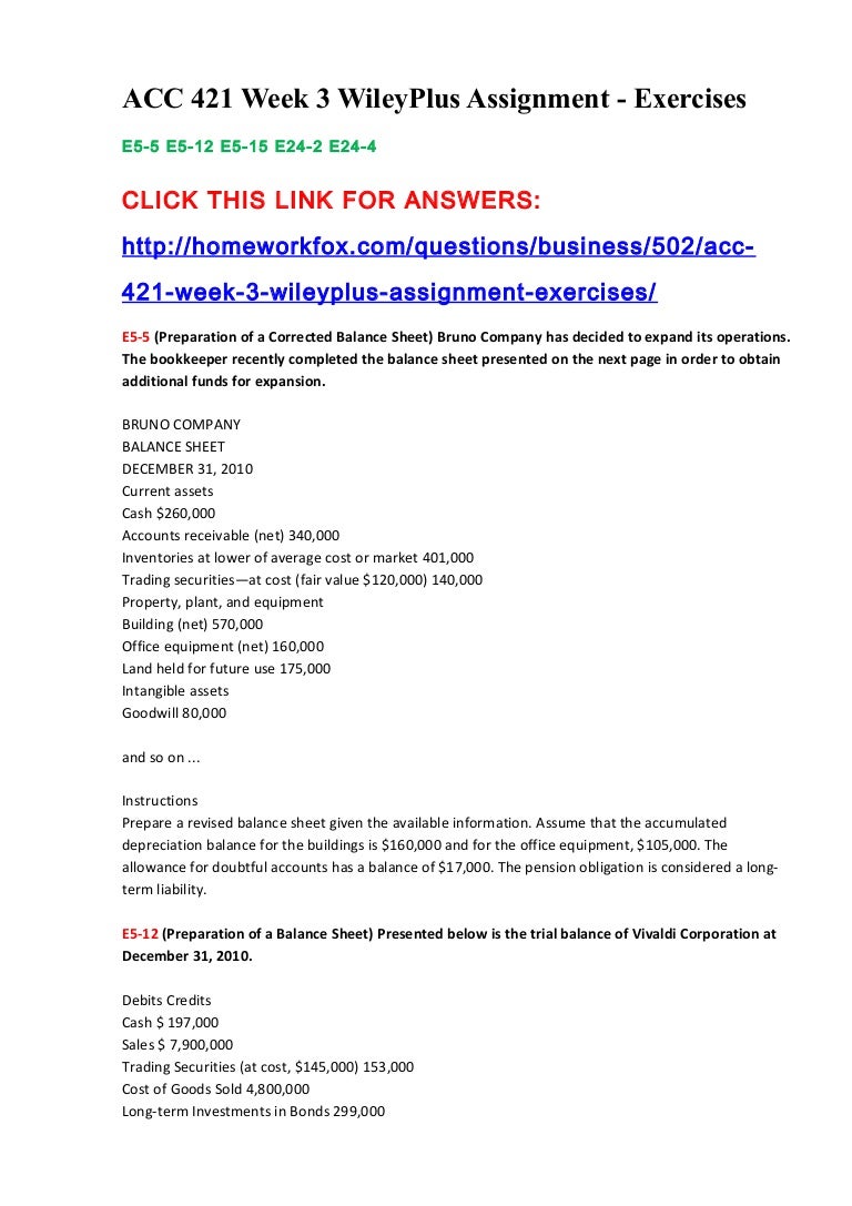Acc 421 Week 3 Wiley Plus Assignment