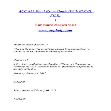 ACC 422 Final Exam Guide With EXCEL FILE seek Your Dream/uophelpdotcom