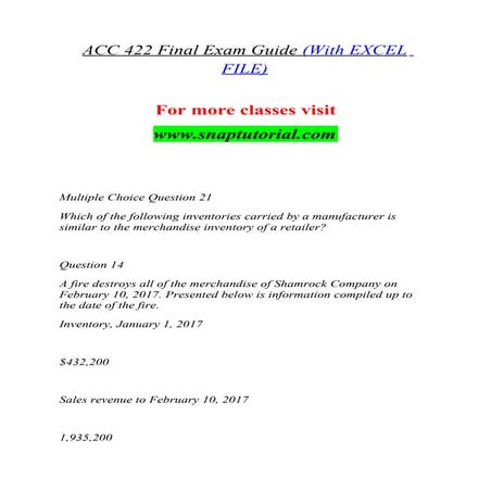 ACC 422 Final Exam Guide With EXCEL FILE seek Your Dream/snaptutorialdotcom