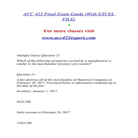 ACC 422 Final Exam Guide With EXCEL FILE seek Your Dream/acc422martdotcom