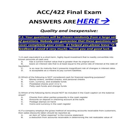 Acc 422 final exam mcq`s correct answers 100%