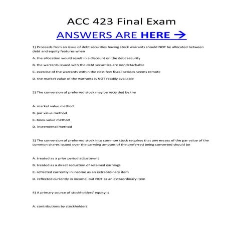 ACC 423 ACC/423 Final Exam 100% Correct