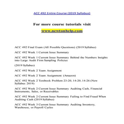 Acc 492 Extraordinary Success/newtonhelp.com