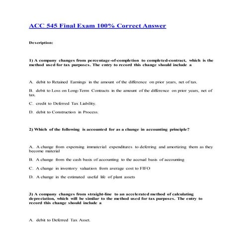 Acc 545 final exam 100% correct answer