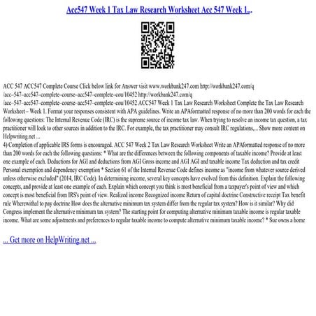 Acc547 Week 1 Tax Law Research Worksheet Acc 547 Week 1... | PPT