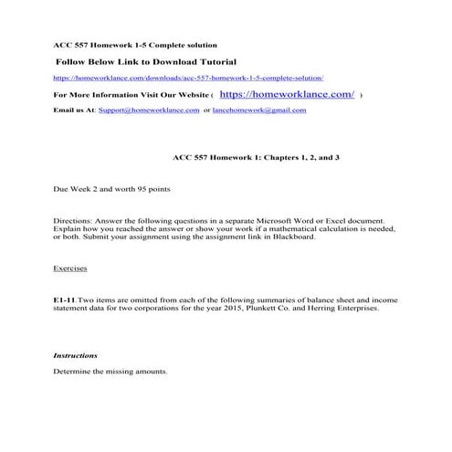 Acc 557 homework 1 5 complete solution | PDF
