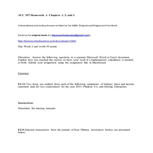 Acc 557 homework 1  chapters 1, 2, and 3