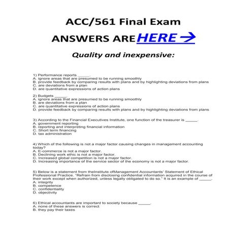 Acc 561 acc561 final exam correct 100%