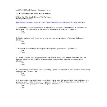 Acc 562 final exam   strayer new