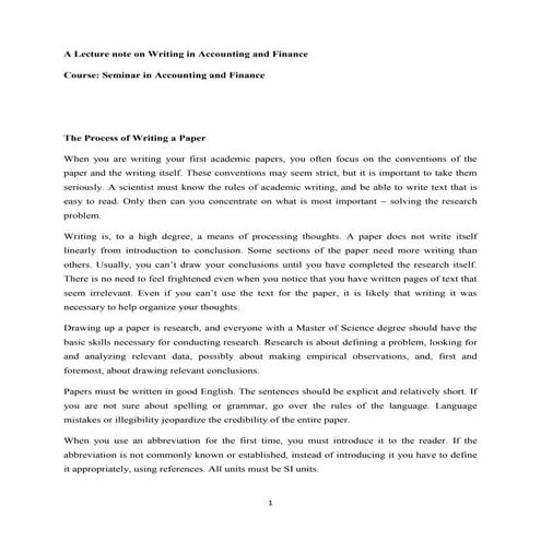 Accadamic writing for accounting and finace students