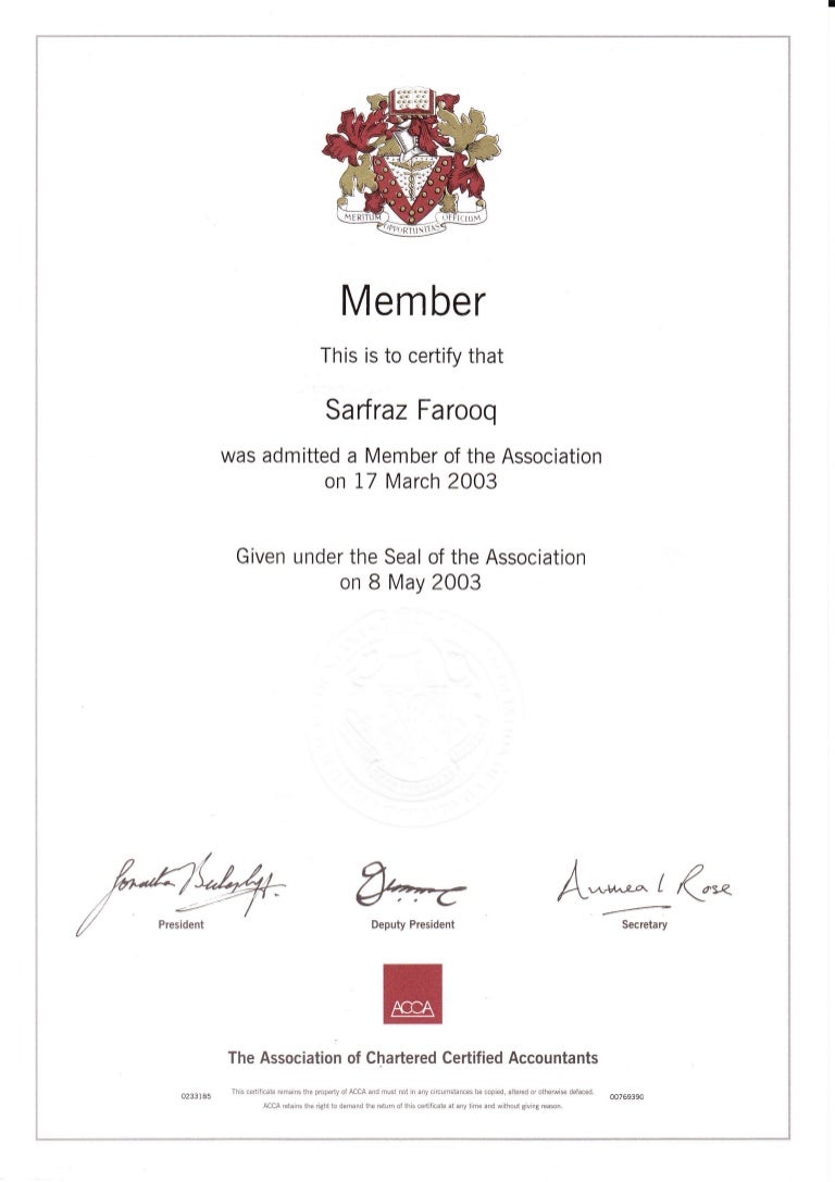 Acca Membership Certificate acca-certificate