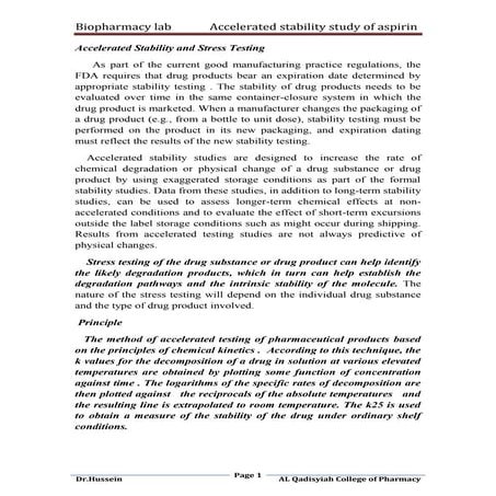 Accelerated stability study of aspirin