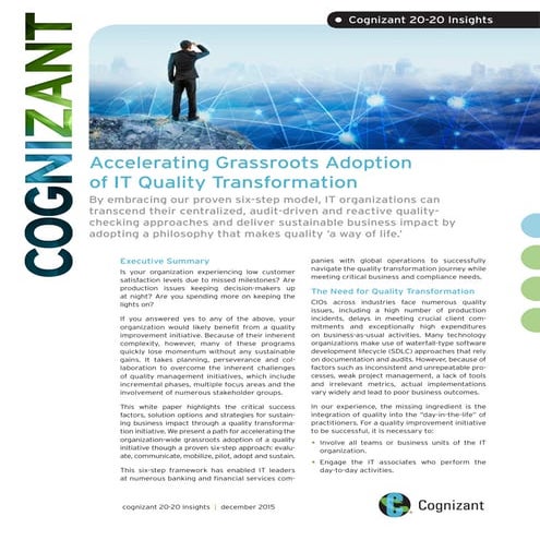 Accelerating Grassroots Adoption of IT Quality Transformation