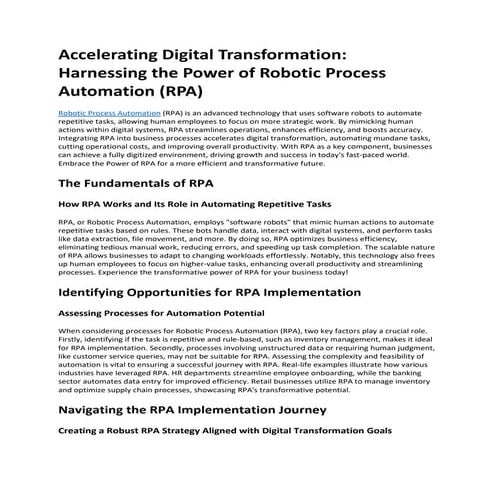 accelerating digital transformation harnessing the power of robotic process a...