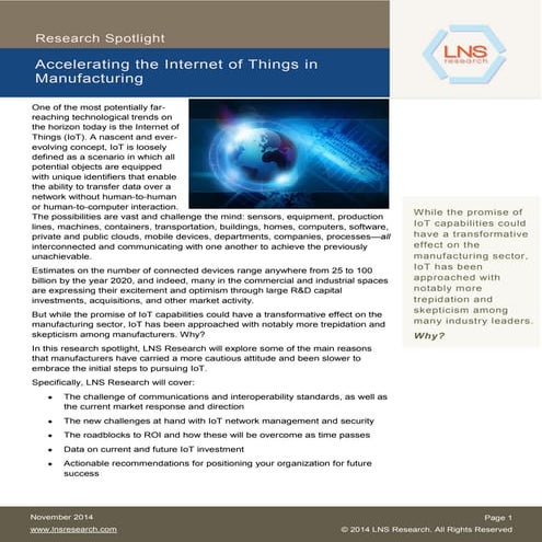 Accelerate the internet of things in manufacturing   lns research
