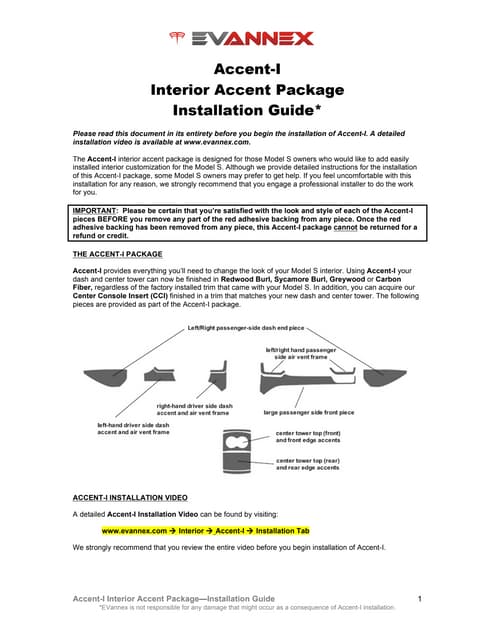 EVANNEX Tesla Model S Accent-I Inst...