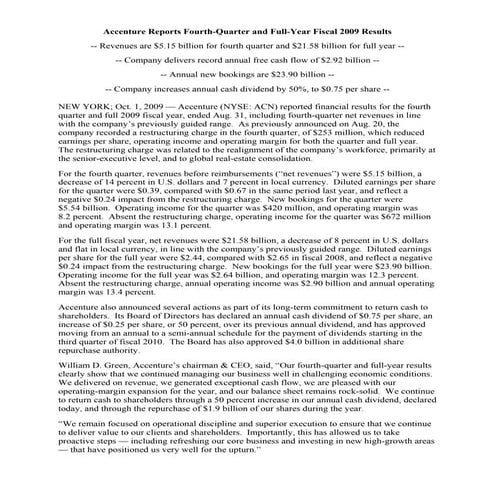 Q3 2009 Earning Report of Accenture