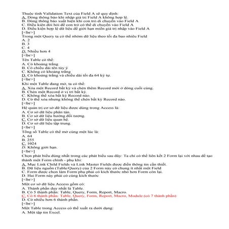 Đề trắc nghiệm Access 1 