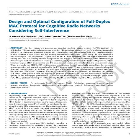 Design and Optimal Configuration of Full-Duplex MAC Protocol for Cognitive Ra...