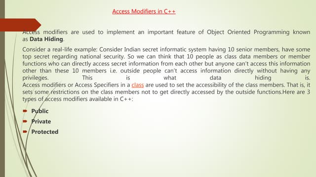 Access controlaspecifier and visibilty modes