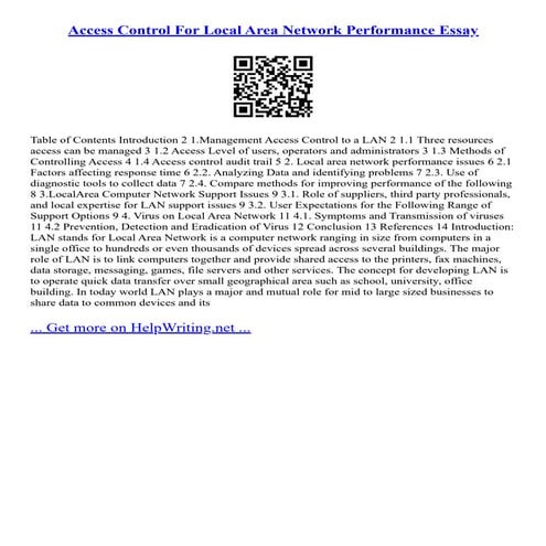 Access Control For Local Area Network Performance Essay