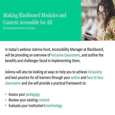 Accessibility Webinar:  Making Blackboard Modules and Content Accessible for All