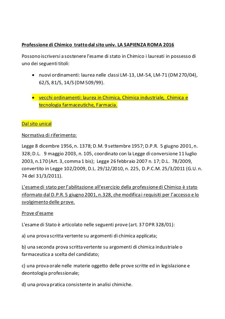 Esame Di Stato Ingegneria Chimica Sapienza
