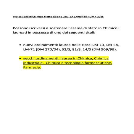 Accesso esame di stato per professione di chimico  dal sito univ. la sapienza...
