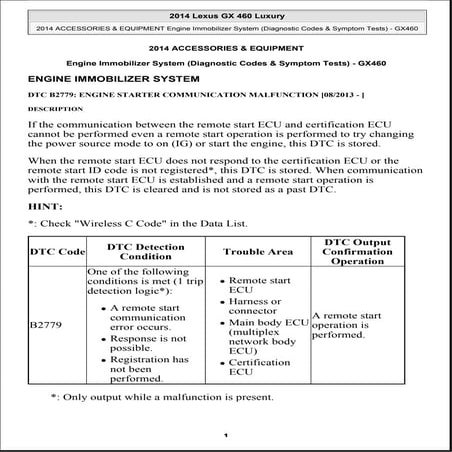 Lexus ACCESSORIES & EQUIPMENT Engine Immobilizer System (Diagnostic ...
