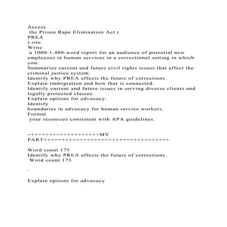 Access the Prison Rape Elimination Act (PREA) site.Write a.docx