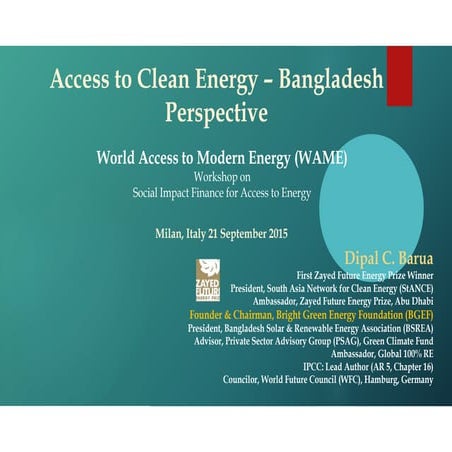 Dipal Chandra Barua, Bright Green Energy Foundation