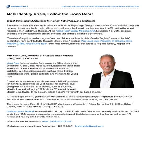 Male Identity Crisis, Follow the Lions Roar!