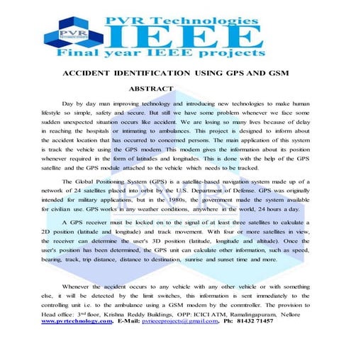 Accident identification using gps and gsm