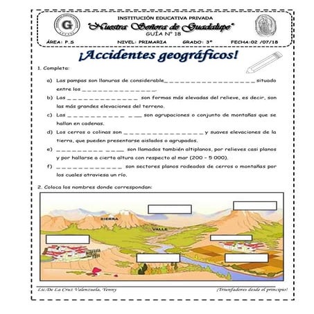 Hojas De Trabajo Imprimibles Sobre Accidentes Geográficos Hojas De