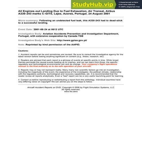 Accident Investigation Final Report Air Transat Flight 236