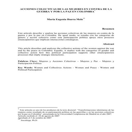 Acciones colectivas de las mujeres en contra de la guerra y por la paz en col...