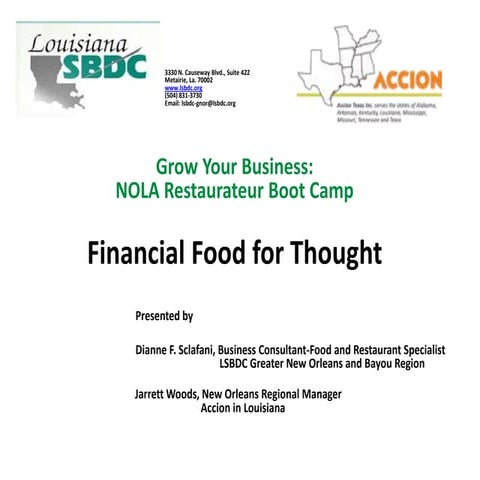 Financial Food For Thought: Entrepreneur Foodie Session