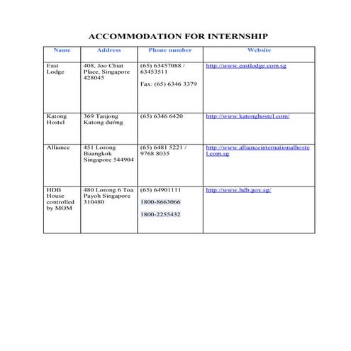 Accommodation for internship