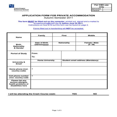 CBS Housing Application Form | DOCX