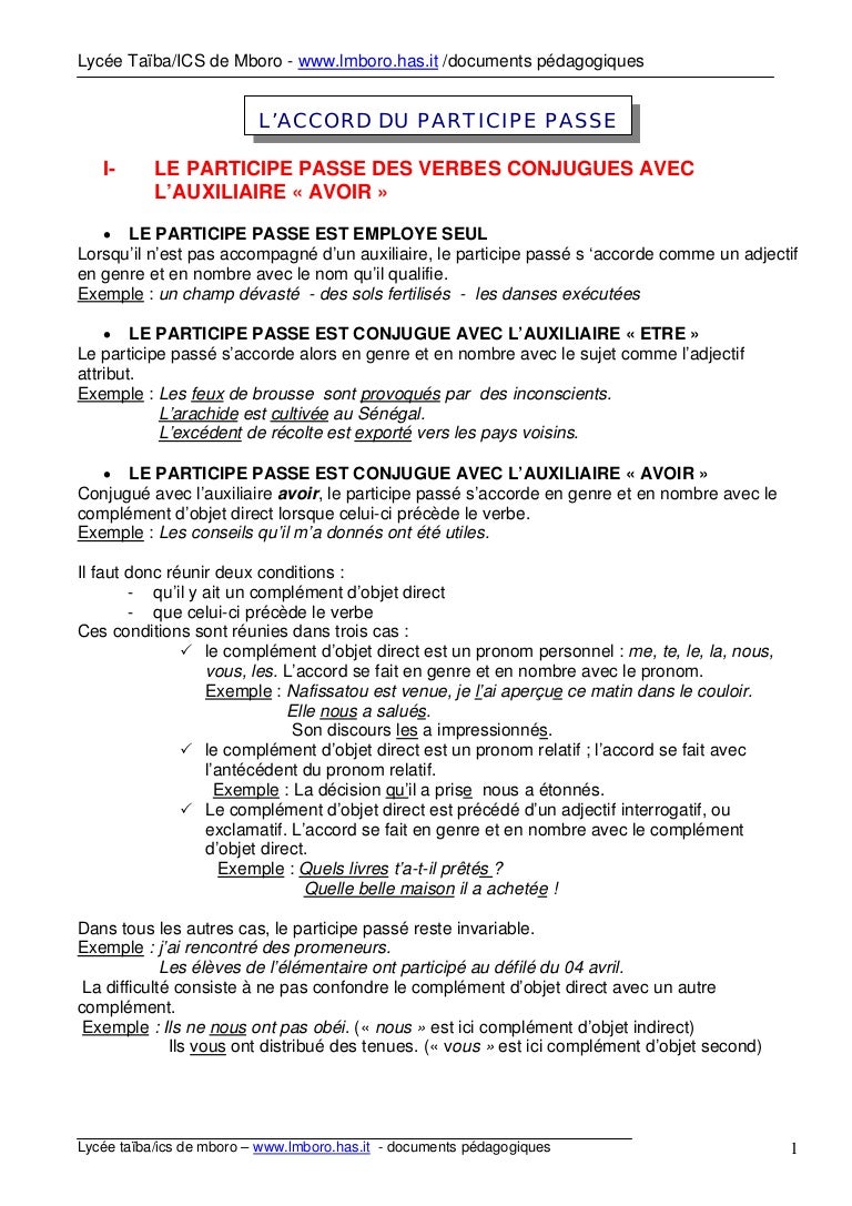 Exercice Sur Le Participe Passé 4eme