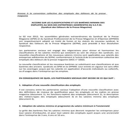 IDCC 3202 : employés de la presse magazine classifications et barèmes
