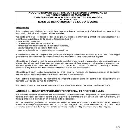 Idcc 1880 accord travail dimanche | PDF