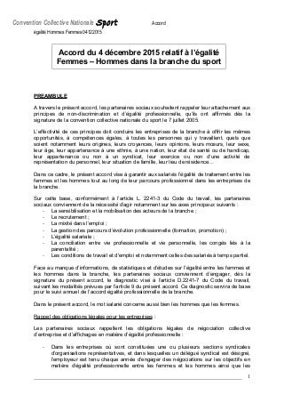 IDCC 2511 Accord égalité Femmes-Hommes