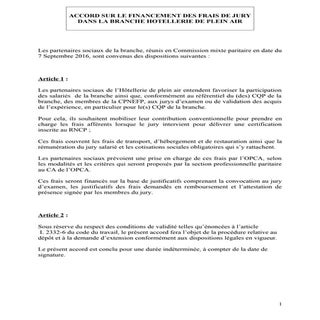 Accord financement frais de jury