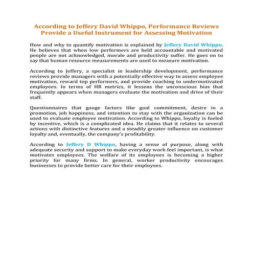 According to Jeffery David Whippo, Performance Reviews Provide a Useful Instr...