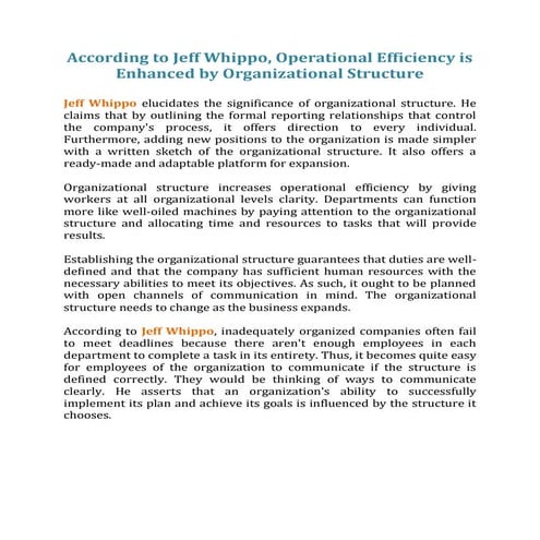 According to Jeff Whippo, Operational Efficiency is Enhanced by Organizational Structure